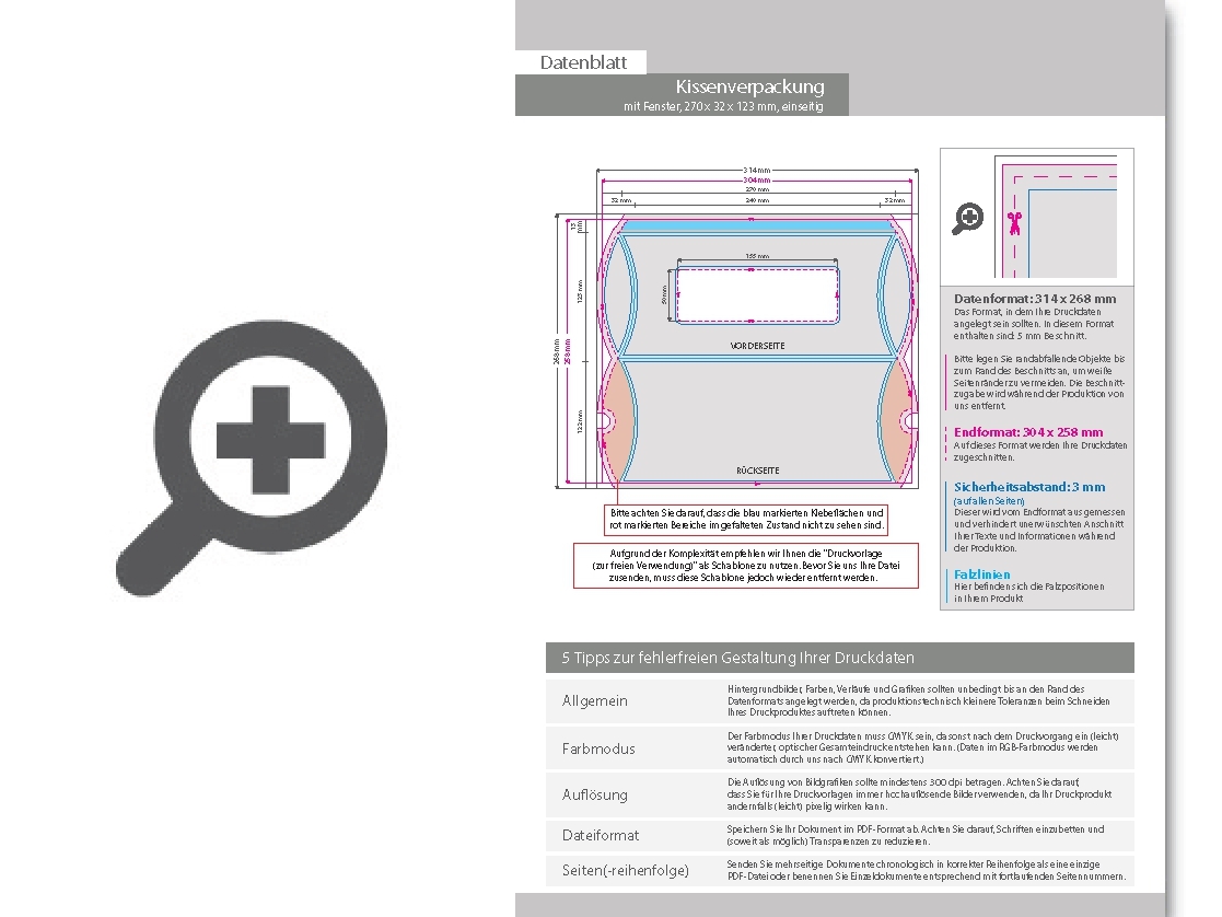 Product Bild kissenverpackung_(27_cm_x_3_2_cm_x_12_3_cm)_einseitig_bedruckt_5_0-farbig_(cmyk_+_sonderfarbe)_mit_geklebtem_fenster